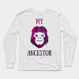 Green and Red Emerald Face of a Monkey Ancestor Long Sleeve T-Shirt